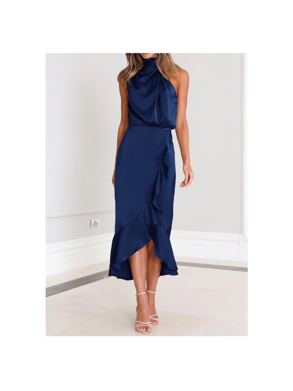 New Women XL KIRUNDO  Spring Summer Satin Mock Neck Wedding Guest Dress - Picture 2 of 11